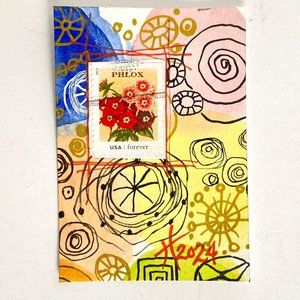 ACEO Original Watercolor Doodle US Postage Stamp Art Tristina Dietz Elmes ATC